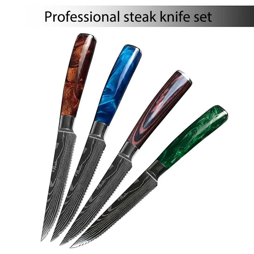 Japanese 9 Pcs Luxury Resin Handle Stainless Stain Damascus