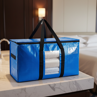 Sacs de déménagement rectangulaires extra larges en PE, sacs de transport robustes avec poignées en U, fenêtre transparente, gain de place, bleu, lot de 4, pour le rangement