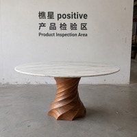 Table à manger ronde moderne de luxe en marbre artificiel avec base en spirale en bois massif, mobilier de salle à manger écologique pour hôtel