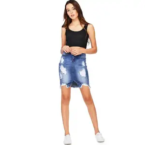 Không đối xứng Slit váy ripped váy cho phụ nữ bị phá hủy của phụ nữ Quần short denim tùy chỉnh sexy jeans cô gái bán buôn