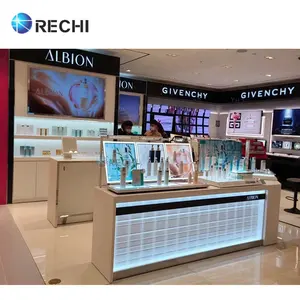 RECHI Perlengkapan Toko Makeup Meja Counter Display Ritel Kosmetik dengan Rak Display Display Perawatan Kulit Kios untuk Salon Kecantikan