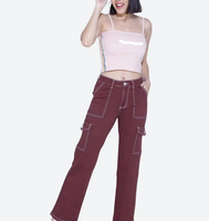 Streetwear Femmes Jean Pantalon Droit Dames Denim Taille Haute Cargo Pantalon Femme Cago Jeans pour Femmes