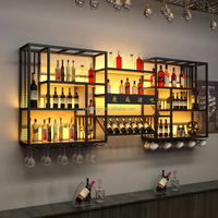 Meubles de bar personnalisés, étagères de rangement pour vin, éclairage LED, décoration murale, présentoirs à vin industriels, étagères à vin en métal