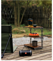Table de camping pliable d'extérieur, étagère de service à 2-3 niveaux en bois pour les fêtes barbecue et les événements de plein air