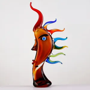 Unique Handmade Moon Face Murano Art Glass Sculpture for Decoration