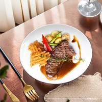 Assiette à steak ronde de style occidental, usage commercial pour hôtel et restaurant, compatible micro-ondes, exquise, moderne et minimaliste