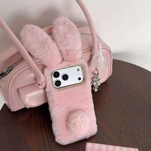 Funda de teléfono de felpa con diseño de conejo para iPhone 13 14 15 16 17 Pro Max, funda de teléfono de PC de invierno suave y cálida - Product Image 4