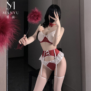 Lencería Sexy Manyu, Conjunto de Dos Piezas con Sujetador de Encaje de Tres Puntos, Camisón Tentador, No es Necesario Quitarlo, Uniforme 9476 - Product Image 4