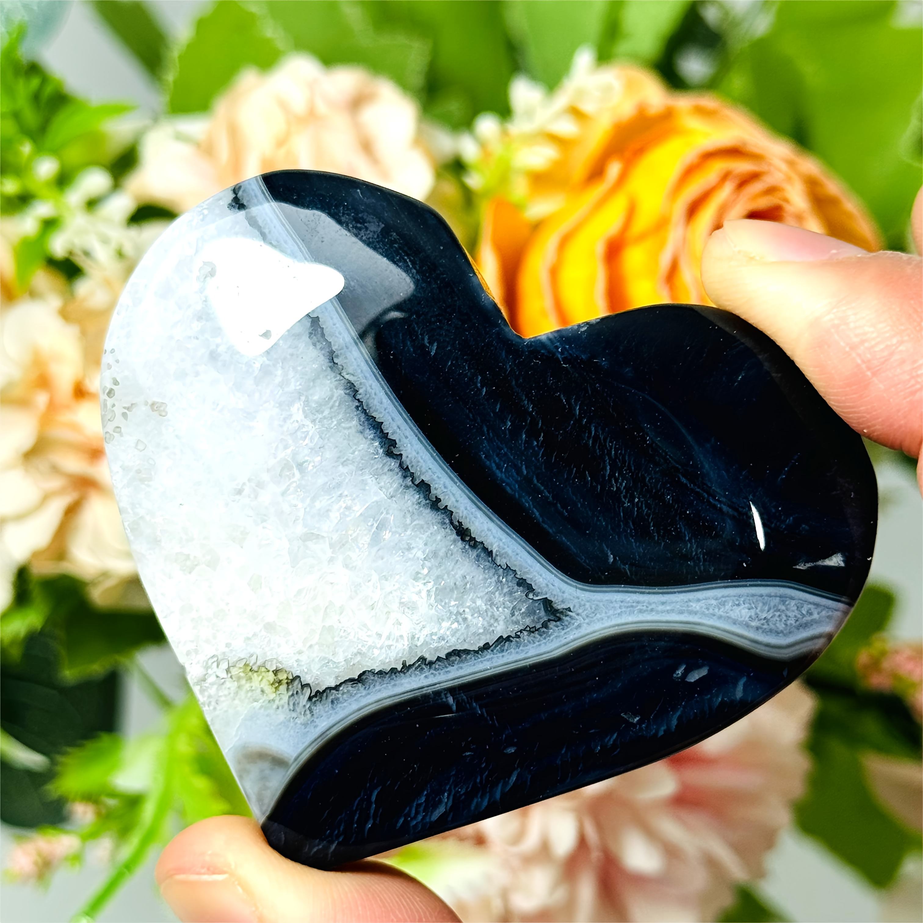Black striped agate heart