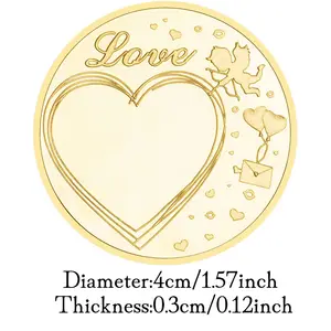 Gold Plated I Love You Creative Gift Love Heart Collectible Souvenir Coin Rose Pattern Commemorative Coin
