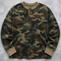 Camiseta Henley de Manga Larga para Hombre, Estilo Waffle, Personalizada, Camuflaje, Tejido Térmico, Estilo Vintage, para Marcas
