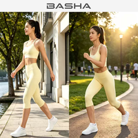 Leggings de yoga capri sans couture en nylon mat taille haute pour femme, pantalon de fitness mi-mollet pour l'entraînement