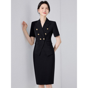 Women's Black Suit Set Pencil Silhouette Notched Neckline Anti-Wrinkle Woven Fabric Commute Interview Wear - Product Image 1