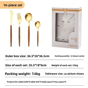 430 in acciaio inox posate Design moderno portoghese manico in legno cucchiaio da tè forchetta Set di stoviglie occidentale scatola regalo - Product Image 5