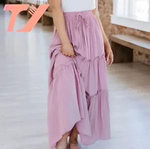 TUOYI Custom Summer High Waist Casual Long Maxi Ruffle Skirt For Women Miniskirt