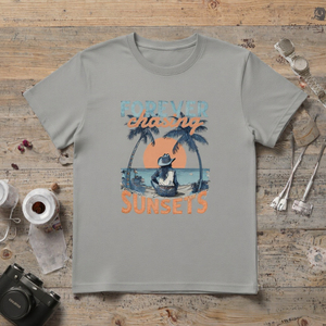 T-shirt en coton pour homme Forever Chasing Sunsets, col rond, manches courtes, imprimé, décontracté, été, coupe classique, tissu jersey - Product Image 2