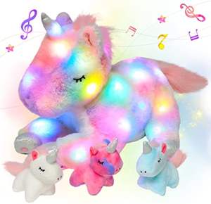 Jouet en peluche chantant allumant maman licorne avec bébé licornes dans son ventre Volume réglable <span class=keywords><strong>berceuse</strong></span> animée apaiser les cadeaux - Product Image 6