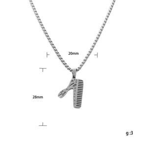 Collar para Hombre con Colgante de Tijeras y Peine de Acero Inoxidable, Diseño Geométrico Retro Punk, Engaste Pavé, Joyería de Moda - Product Image 5