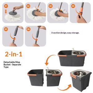 Ensemble serpillière et seau rotatif 360° en acier inoxydable, télescopique, portable, durable, pour <span class=keywords><strong>nettoyage</strong></span> sec/humide, facile à nettoyer - Product Image 3