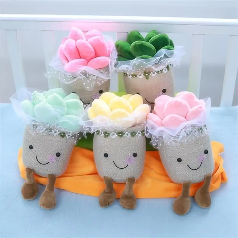 Toptan saksı çam bambu peluş bitkiler/çiçek peluş oyuncaklar/mantar ejderha sakal ağacı saksı bitkileri yumuşak Plushies