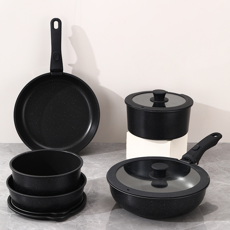 High Quality Luxury Metal Full Set Non-Stick Detachable Frying Pan Soup Pot Milk Pot 3-Piece Glass/Silicone Covers Eco-Friendly · image 2