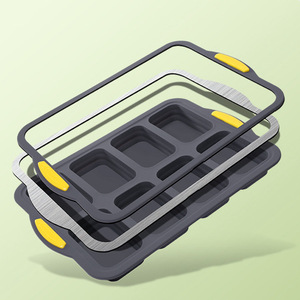 Molde Cuadrado de Silicona y Acero Inoxidable <span class=keywords><strong>para</strong></span> 8 Muffins, Color Gris + Amarillo, con Asas, <span class=keywords><strong>para</strong></span> Hornear en Horno, <span class=keywords><strong>para</strong></span> Pudín, Gelatina, Utensilio de Cocina - Product Image 5