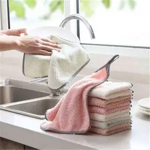 Handuk kain piring dapur penyerap Microfiber, lap kain cuci minyak antilengket, peralatan makan rumah tangga membersihkan L0529