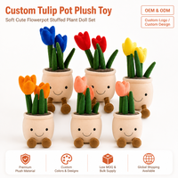 Ensemble de jouets en peluche en forme de pot de fleurs tulipe, avec visage, jambes et tige en velours côtelé, poupée en peluche, OEM ODM, vente en gros personnalisée en vrac