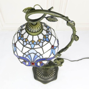 LongHuiJing Stained Glass Dome Lamp Handcrafted 20.3Inch Tall Elegant Tiffany Style Desk Baroque AC E26 - Product Image 4