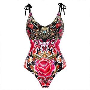 Traje de Baño Personalizado con Estampado Floral, Traje de Baño de Una Pieza con Cuello en V, Traje de Baño con Lazo en la Espalda, Monokini con Falda, Bikini de Tiras para Mujer - Product Image 5