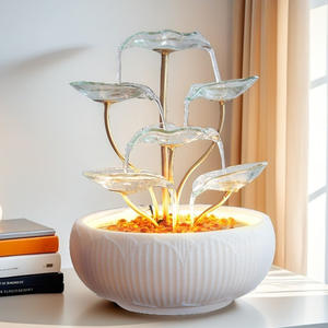 Sentido moderno Ocho direcciones Riqueza Adorno de agua corriente Minimalista Flor de cristal de lujo Fuente de cristal Decoración de jardín blanco - Product Image 2