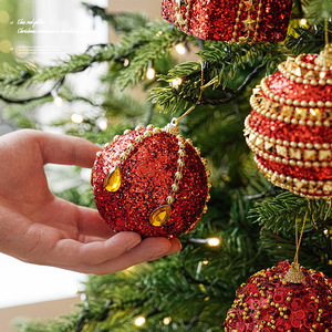 LINGKAI Red Glitter <b>Christmas</b> Ornament Balls Set Sequin Star Gift <b>Box</b> Hanging Pendants for Xmas Tree Home Holiday Decor - Product Image 4