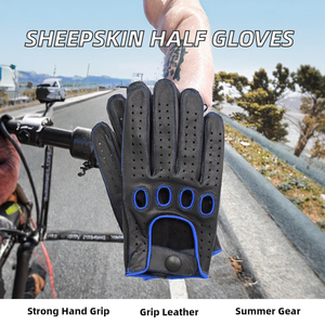 Premium Sheepskin Half Finger Gloves for Men Non-slip Leather Size S Cycling Fishing <b>Motorcycle</b> Riding Driving Outdoor - Product Image 2