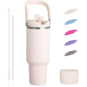 Gobelet isotherme en acier inoxydable à double paroi de 20 oz, écologique, avec poignée et paille, pour eau froide, voyage, camping, moderne et personnalisable - Product Image 1