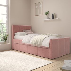 Letto singolo moderno imbottito rosa con 2 materassi, letto estraibile reclinabile <span class=keywords><strong>salvaspazio</strong></span>, elegante arredamento per camera da letto - Product Image 2
