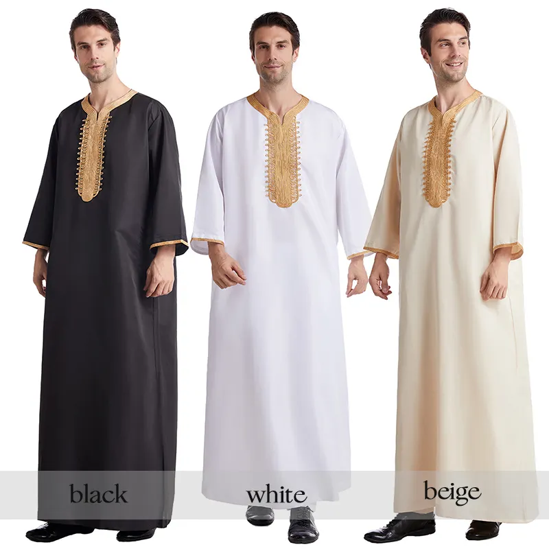 2022 Laatste Etnische Kostuum Moslim Mannen Jurk Islamitische Kleding Al Haramain Thobe Marokkaanse Thobe Voor Mannen Groothandel Islamitische Moslim Kleding