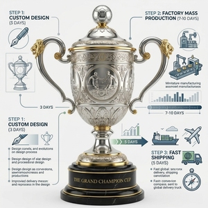 Trofeo di Calcio Personalizzato di Lusso Placcato in Argento e Oro con Manici a Testa di Leone per Campionato di Calcio - Product Image 6