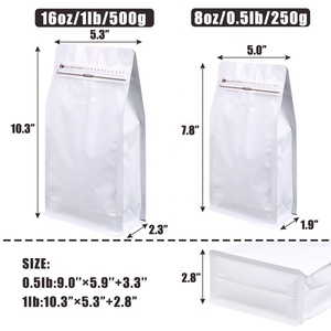 Sachets de café à fond plat avec fermeture éclair, valve refermable, résistants à l'humidité, en aluminium laminé Mylar, impression sérigraphique, qualité alimentaire - Product Image 3