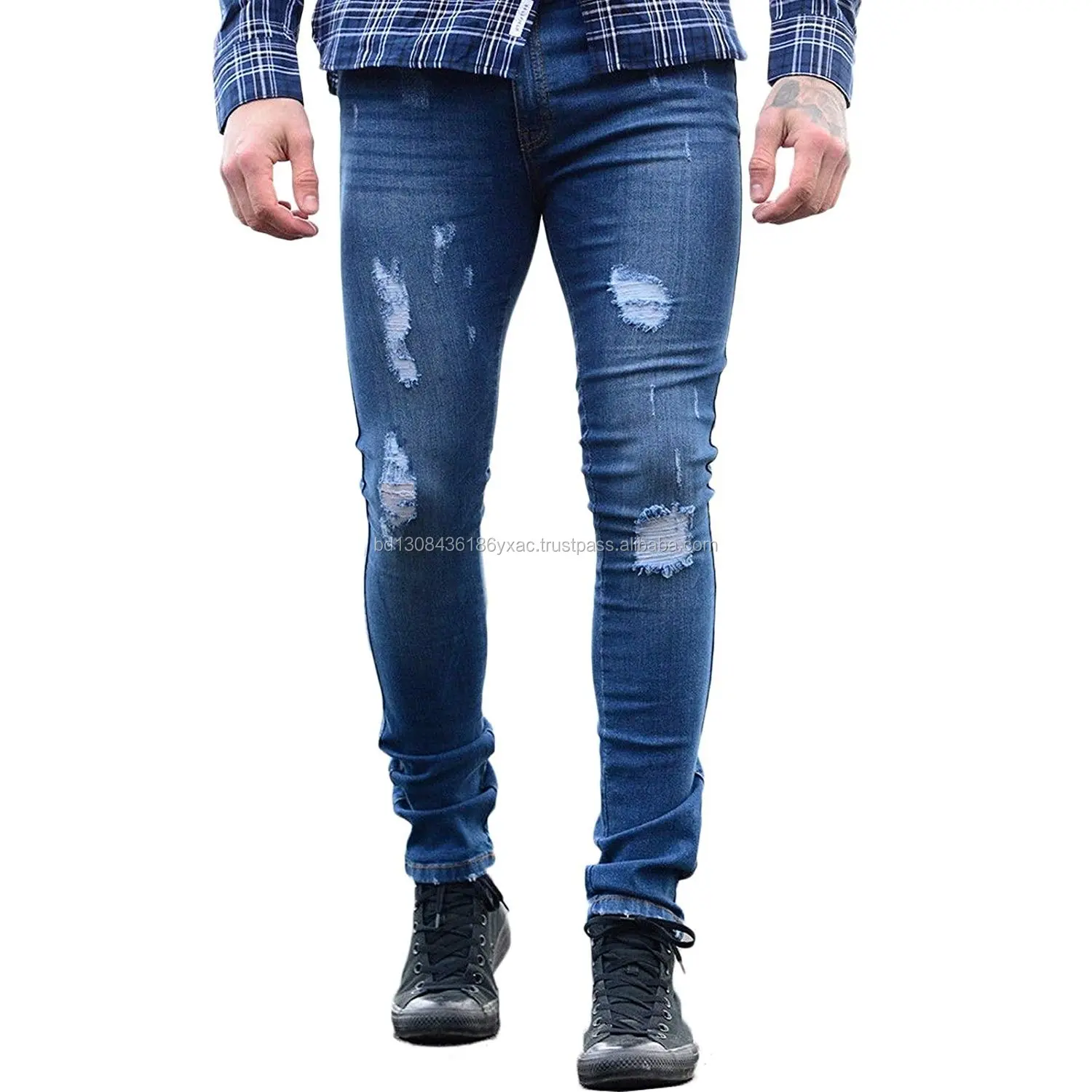 Ihracat kaliteli erkek mavi sıska Slim Fit Denim kot pantolon bangladeş