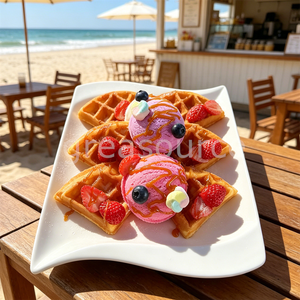 Plato de helado de gofre artificial hecho a mano, modelo fresa, arándano, caramelo, con coberturas artificiales de repostería, accesorio para tienda de café - Product Image 2