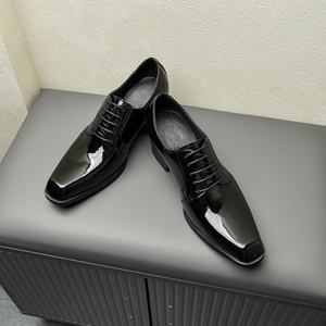 <b>High</b>-<b>heeled</b> toe leather <b>shoes</b> for <b>men</b> shiny chrome finish genuine leather heightening effect derby style breathable material - Product Image 3