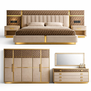 MOONTOP Adjustable Convertible Headboard Luxury Style Chenille <b>Frame</b> <b>Bed</b> Furniture Set Modern Double Back Design King Size <b>Bed</b> - Product Image 1