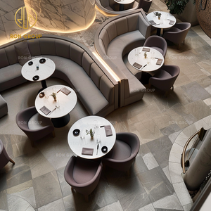 Hotel di fascia alta a forma di ll <span class=keywords><strong>panca</strong></span> in velluto <span class=keywords><strong>con</strong></span> posti a sedere in marmo caffetteria bar ristorante <span class=keywords><strong>tavolo</strong></span> e sedia Set di mobili - Product Image 4