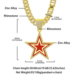 Pingente de Estrela de Cinco Pontas Iced Out para Homens, CZ Brilhante com Corrente Cubana Iced Out em Liga de Esmalte Preto e Branco, Joias Bling - Product Image 6