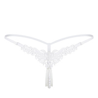 Lingerie sexy pour femme avec grandes perles, broderie, string à entrejambe ouvert, taille basse, nœud, perles, pour adultes