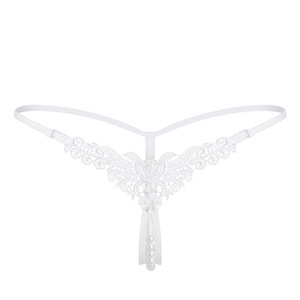 Lencería sexy de perlas grandes para mujer, tanga bordada con abertura en la entrepierna, tanga de tiro bajo con lazo, perlas y detalles para adultos. - Product Image 5