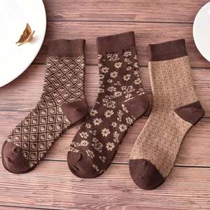 Autumn Winter Fashion Mid Tube Sheer Socks for Women Coffee Color Retro Style 5 Toe Knitted Breathable Logo Cuff for Daily Use - Product Image 6