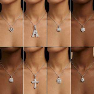 สร้อยคอจี้เงินแท้ 925 สไตล์ฮิปฮอปสำหรับผู้ชาย พร้อมใบรับรอง 1 กะรัต 2 กะรัต ประดับเพชรโมอิสซาไนต์ทรงกากบาท ตัวอักษร หัวใจ ระดับ VVS สำหรับผู้หญิง - Product Image 2