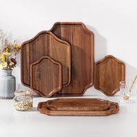 Assiette de service en bois massif d'acacia pour salade, steak, gâteau, plateau de service en bois