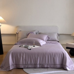 Vente chaude <span class=keywords><strong>violet</strong></span> couleur unie linge de lit 1.8m couvertures 2 taies d'oreiller douces Lyocell coton housse de couette reine taille ensemble de literie - Product Image 1